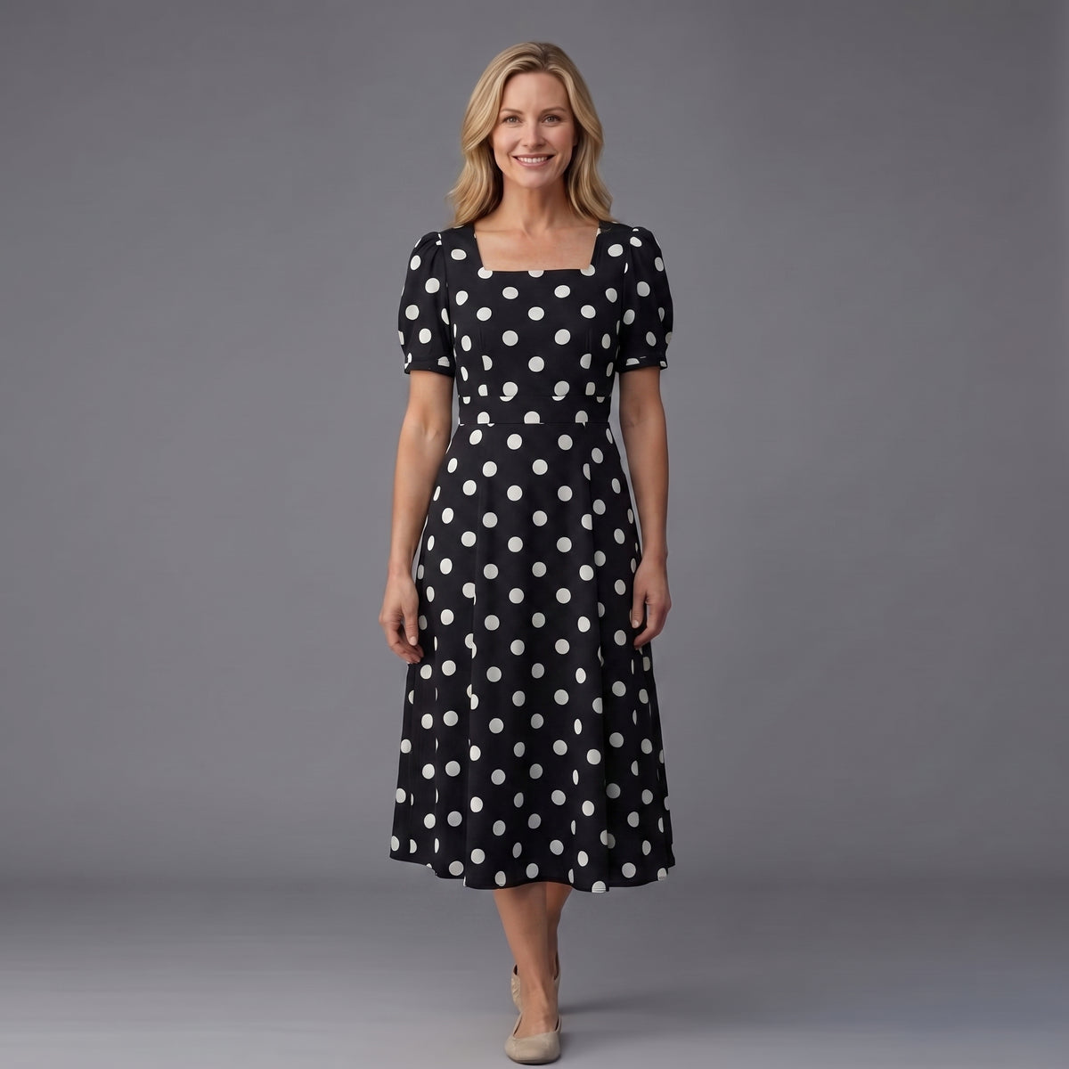 Barbara | Elegant Polka Dot Midi Dress