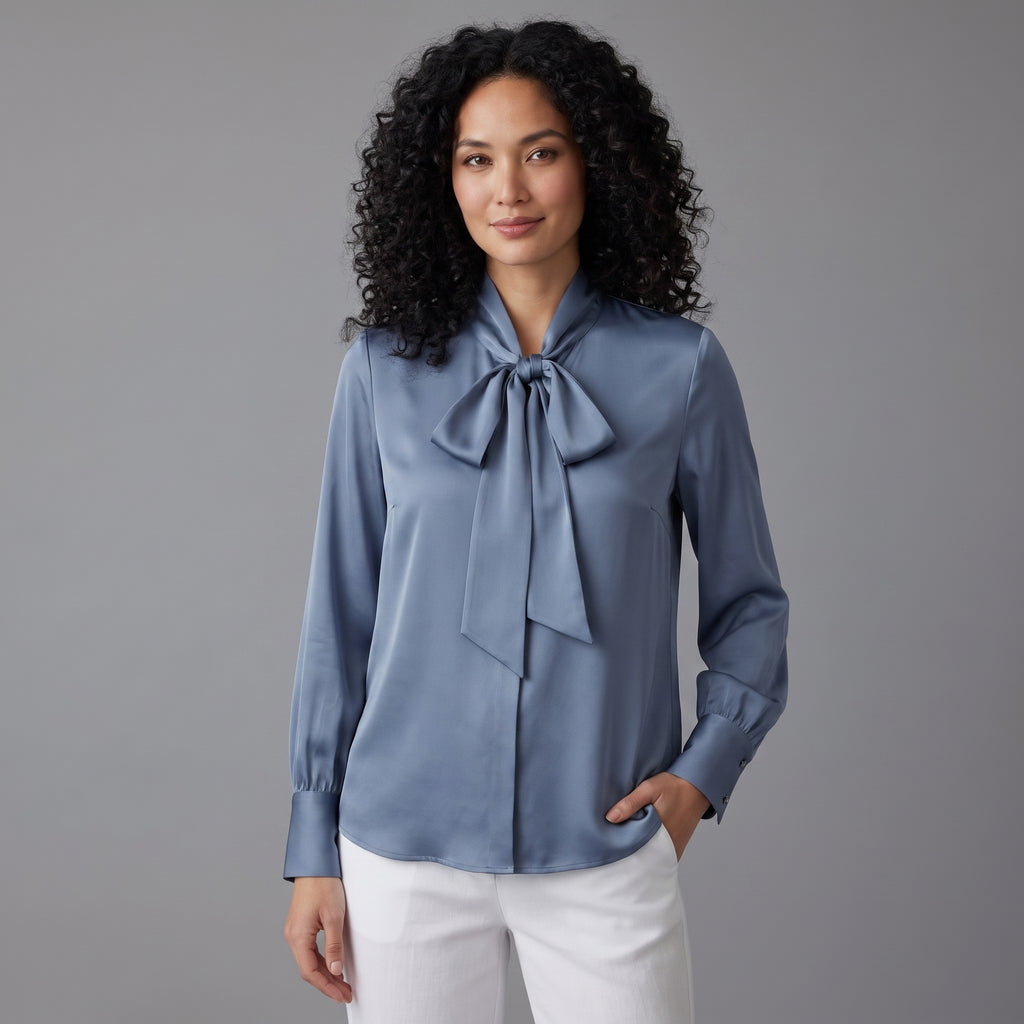 Freja | Elegant Satin Bow-Neck Blouse
