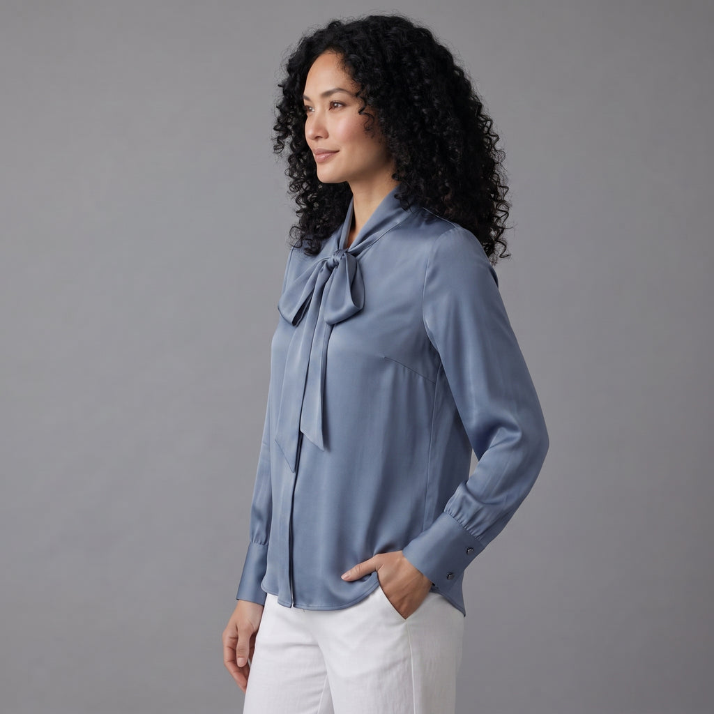 Freja | Elegant Satin Bow-Neck Blouse
