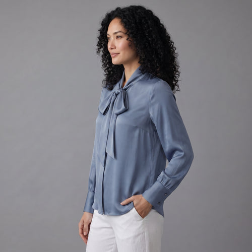 Freja | Elegant Satin Bow-Neck Blouse